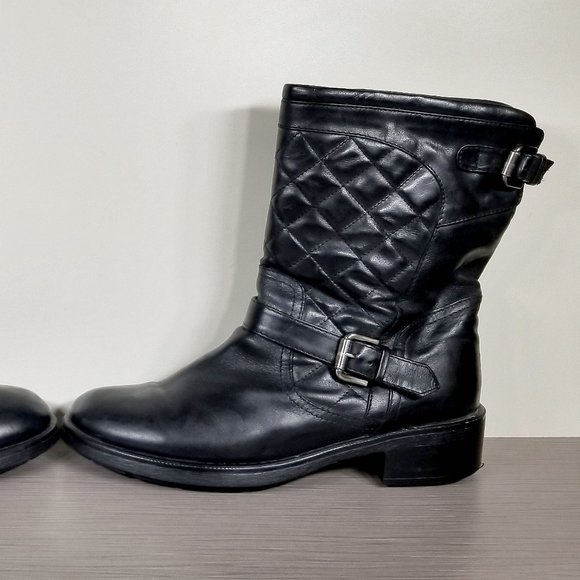 Aquatalia Sweetness Short Quilted Moto Boot, Black Leather, Womens Size 8 - Picture 7 of 14